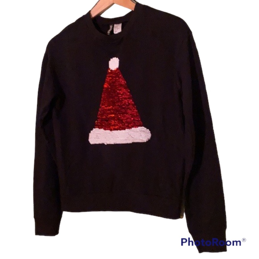 DONATING SOON H&M Divided Black Reversible Christmas New Year’s Sweater XS